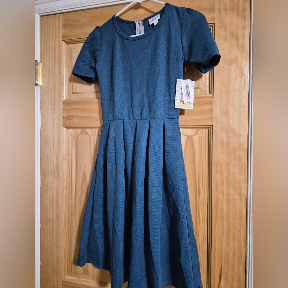 LuLaRoe Teal Fit-and-Flare Short Sleeve Amelia Dress
